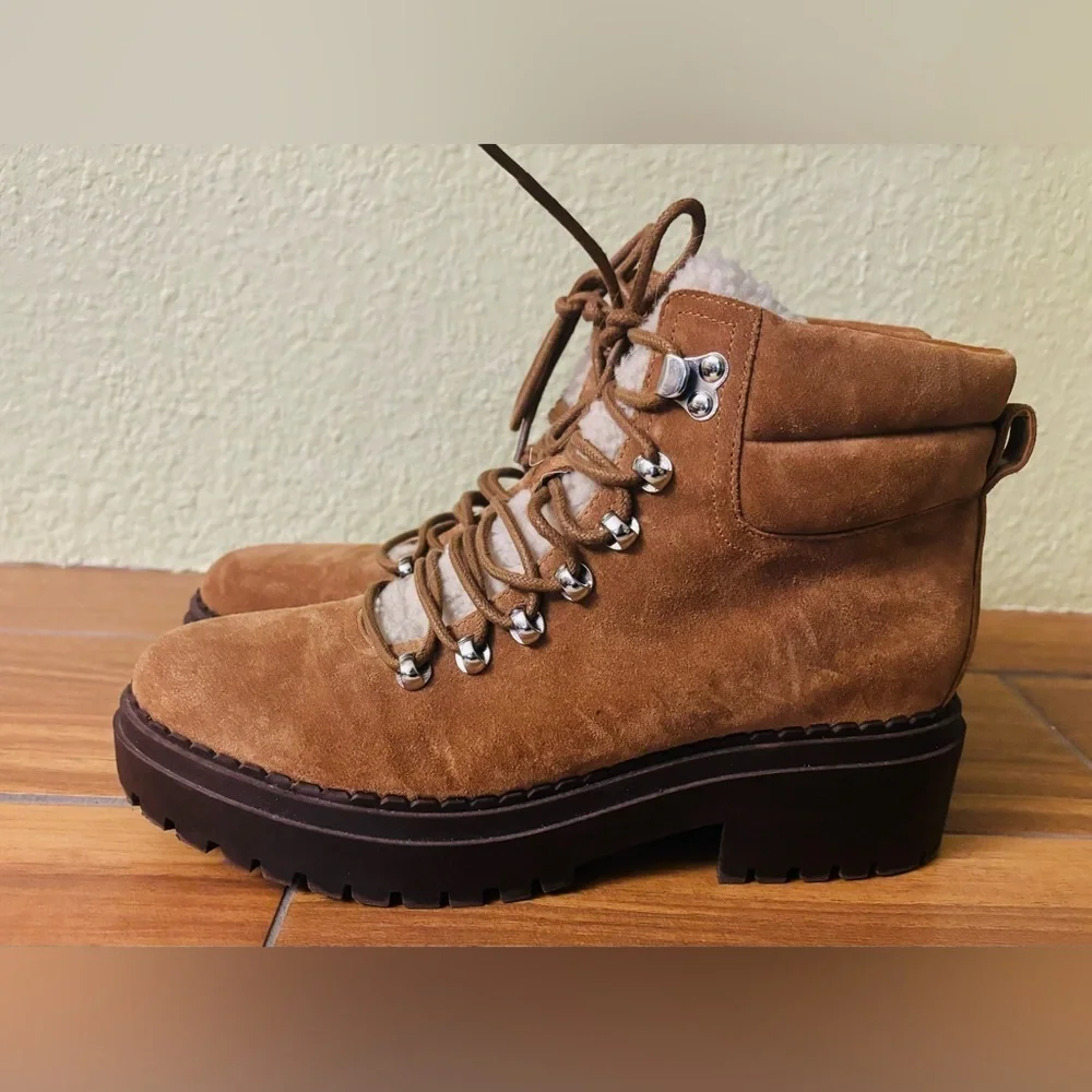 Marc Fisher LTD Nairy Brown Suede w/ Shearling Tongue Hiking Boots Size: 8.5M